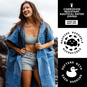 Pilotfish poncho chest patch and pockets keep essentials within easy reach.