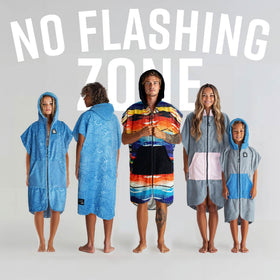 Pilotfish Surf Poncho with zipper closure enables quick, private changes after water time