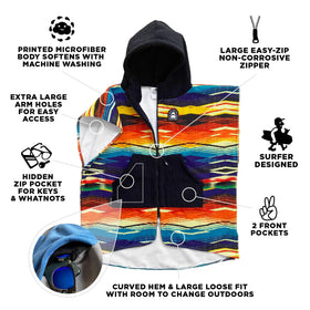 Pilotfish poncho with zipper enables quick, secure post-surf changes.
