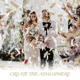 Pilvepidu wedding setup with bright confetti for festive photos