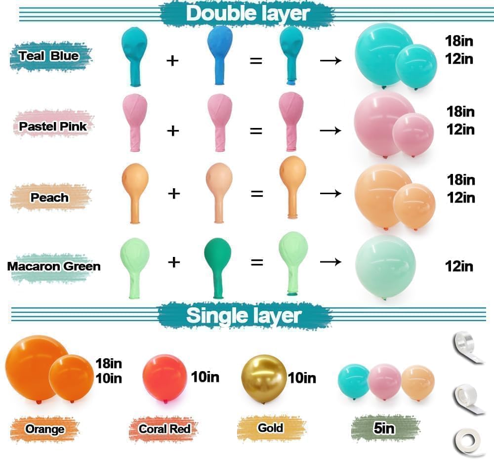 Pinbra pastel green and peach balloons create a layered look.