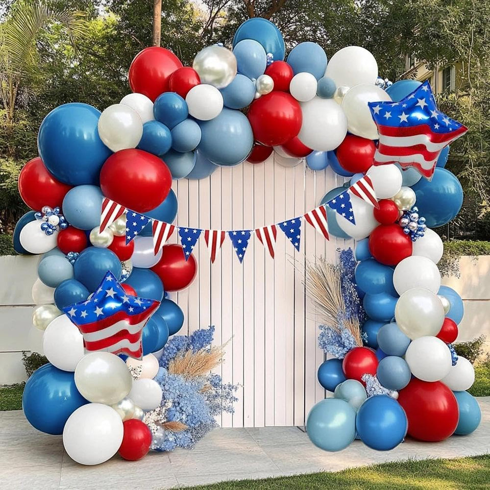 Pinbra red blue white balloon garland kit ready for a patriotic backdrop