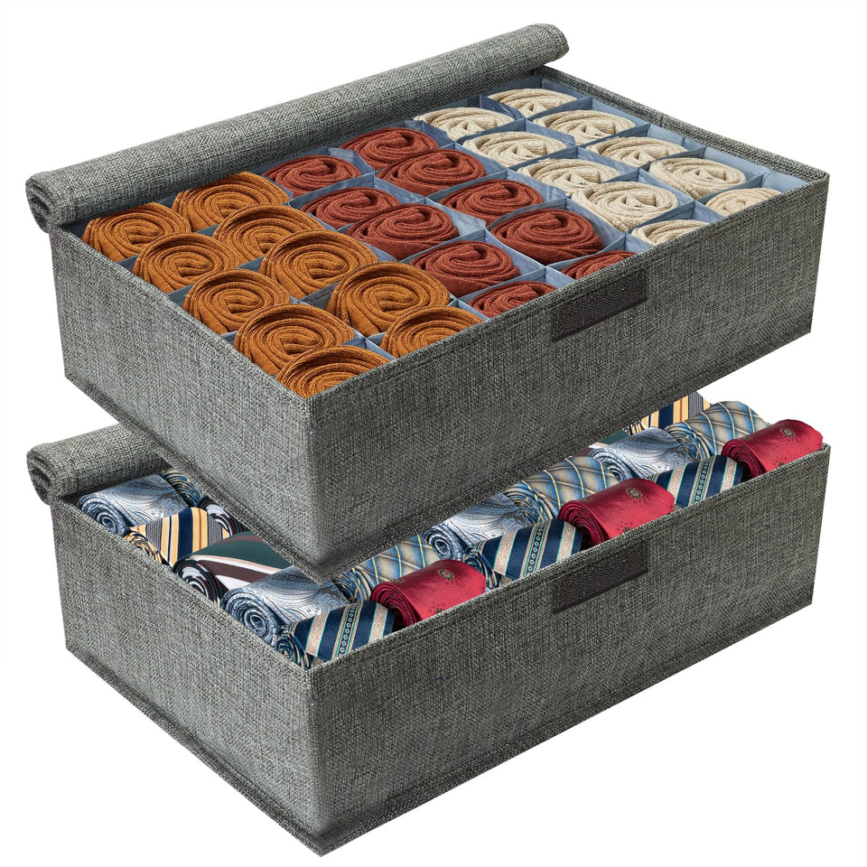 PINGMIC gray sock organizer divider with lid keeps socks neatly separated and accessible.