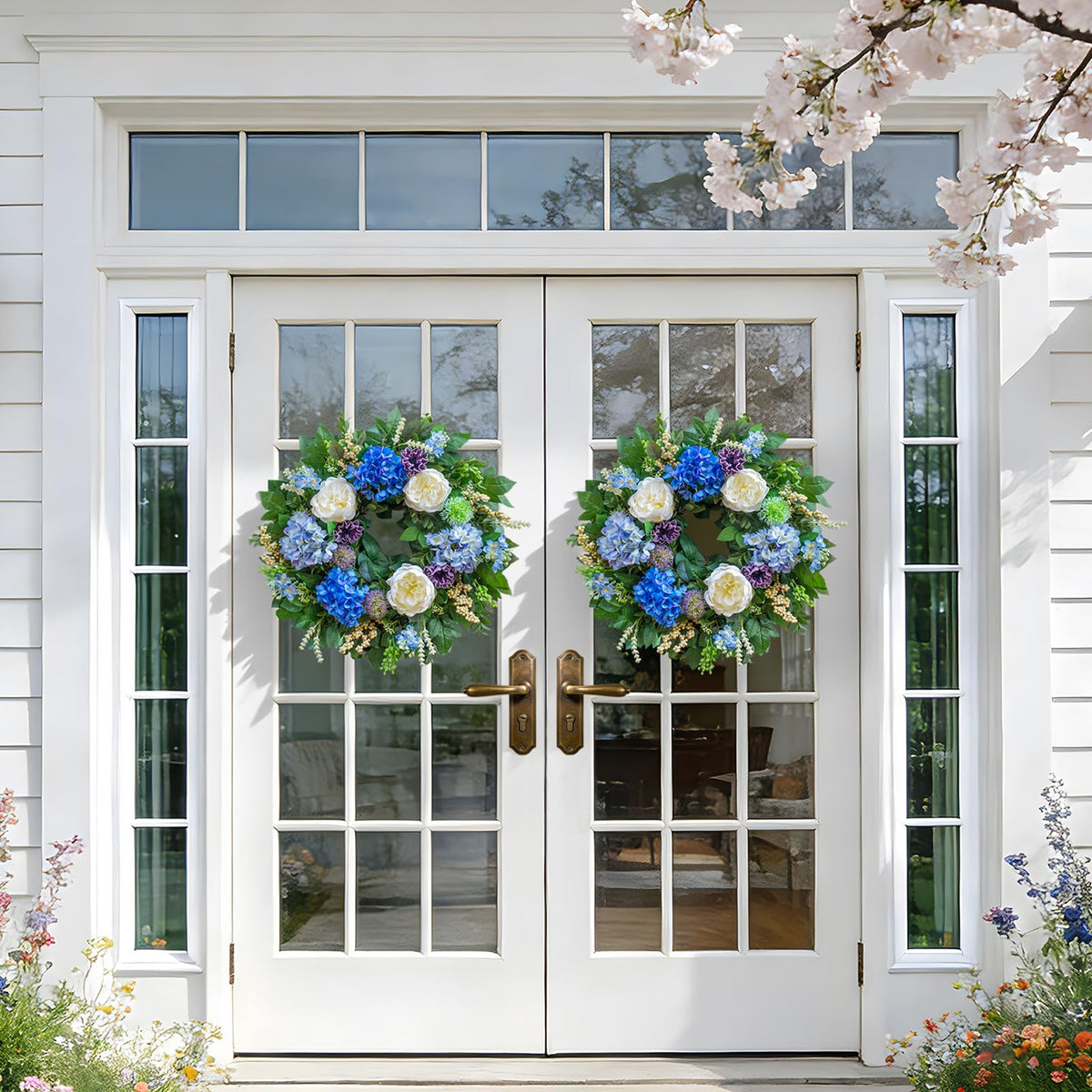 Pinkpuii 26-Inch Spring Wreath easy to hang for quick decorating.