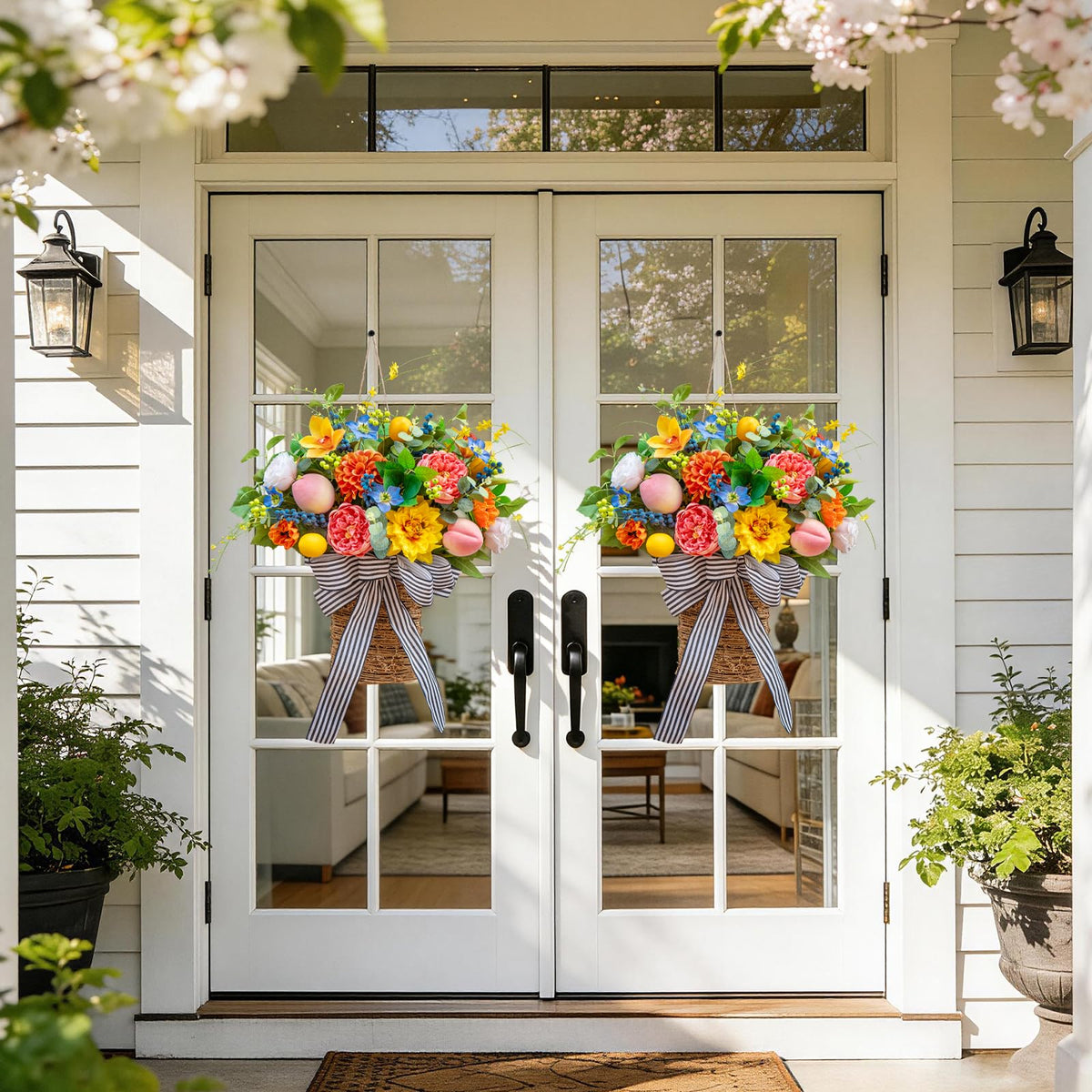 Pinkpuii entryway summer wreath display adds color to spaces