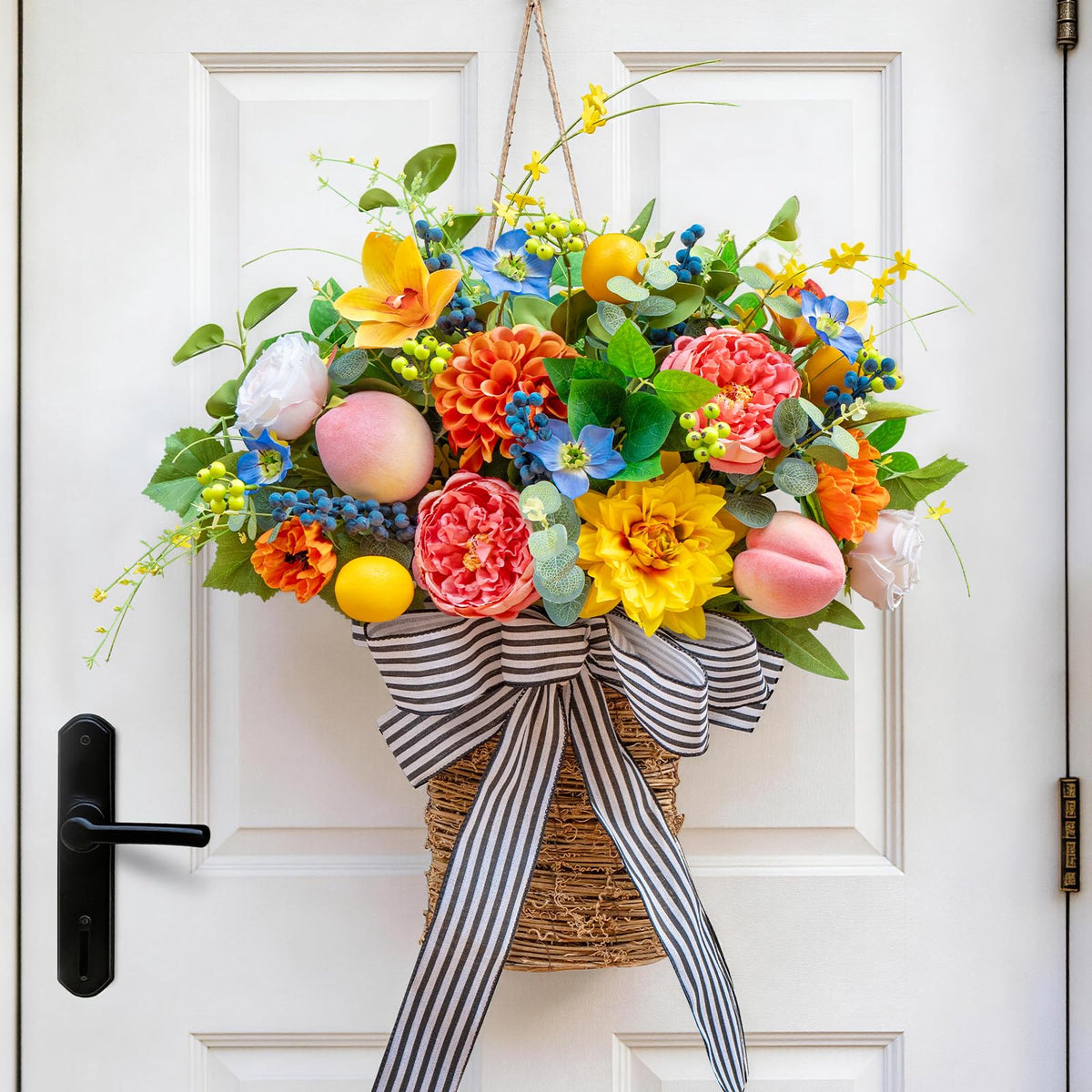 Pinkpuii spring door hanger basket wreath with florals for a welcoming entryway