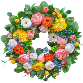 Pinkpuii wreath measures 24 inches for a bold statement