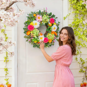 Pinkpuii wreath closeup of peonies and hydrangeas for realistic charm