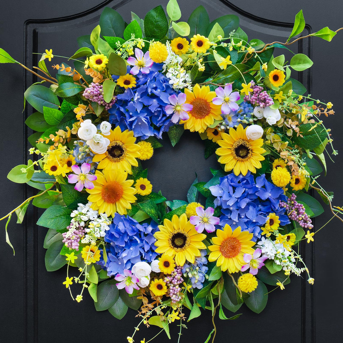 Pinkpuii spring wreath with sunflowers brightens your front door with welcoming charm.