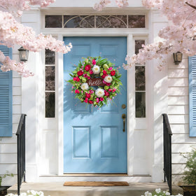 Pinkpuii wreath designed for outdoor weather durability