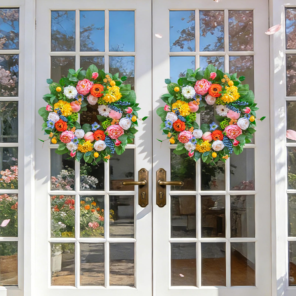 Pinkpuii wreath uses silk flowers for durable year-round display