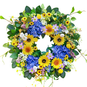 Pinkpuii sunflower hydrangea wreath brightens porches, doors, and walls.