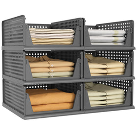 Pinkpum 6 pack black closet organizers on a shelf for space-saving storage.