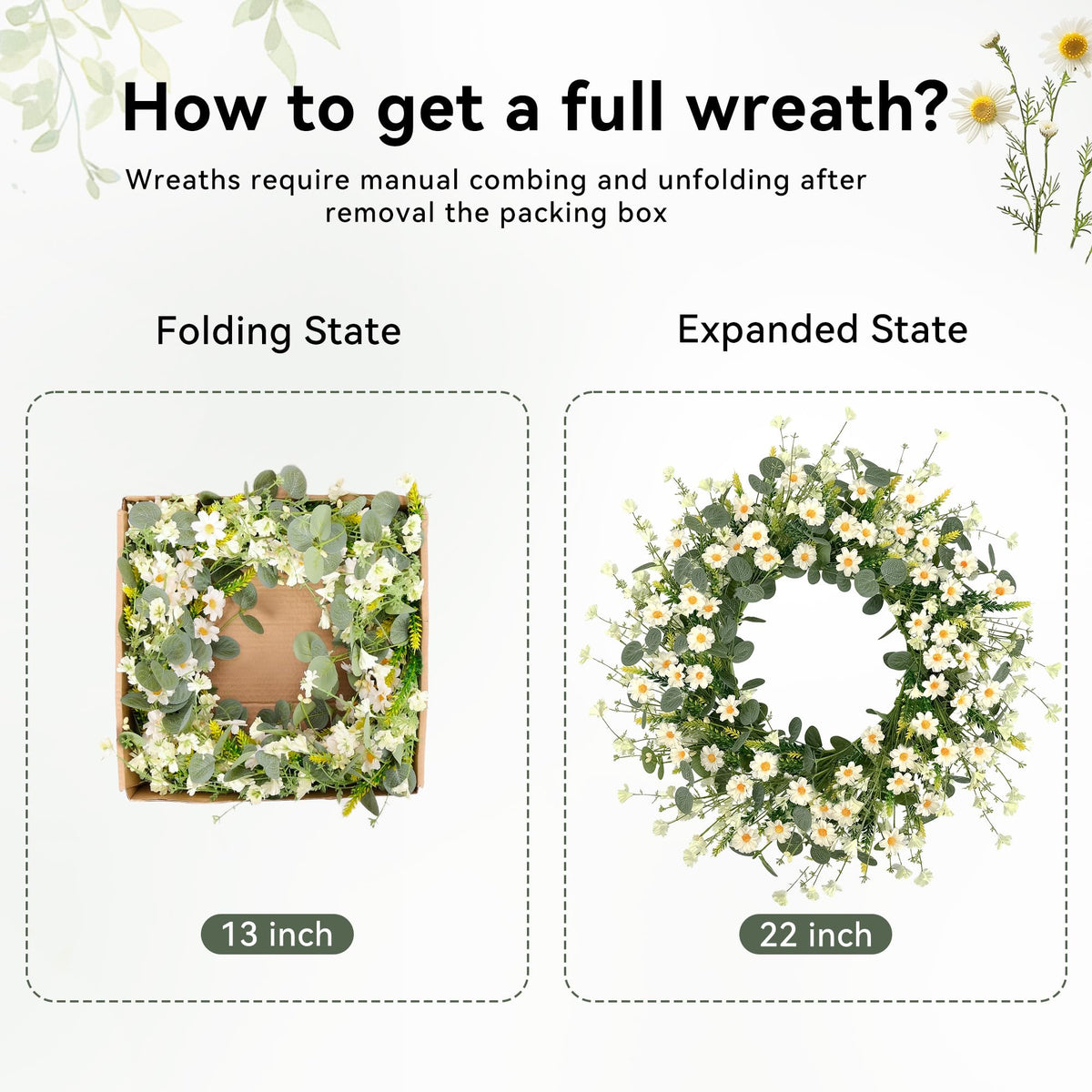 Pinkpum silk daisy wreath with white berries for porch ambience.