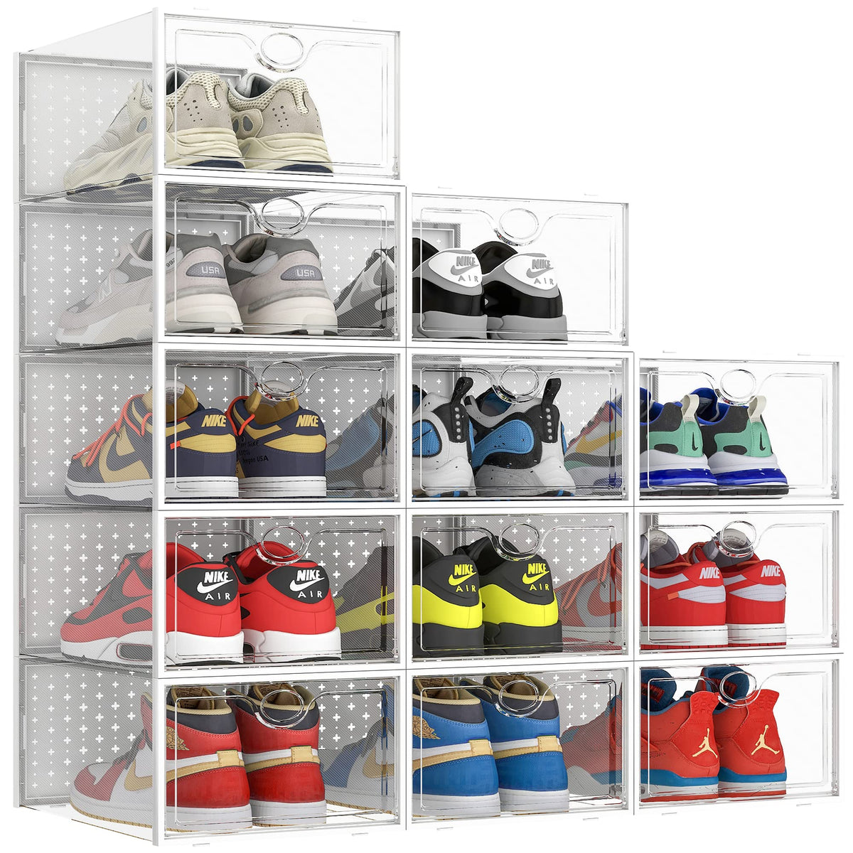 Pinkpum XXL shoe box front view shows clear lid for quick sneaker selection.