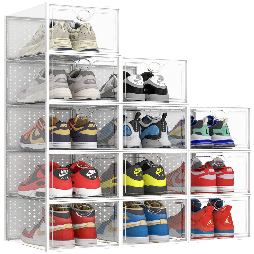 Pinkpum XXL shoe box front view shows clear lid for quick sneaker selection.