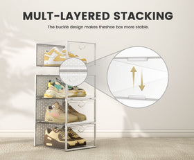 Pinkpum XXL shoe box stackable design helps maximize closet space.