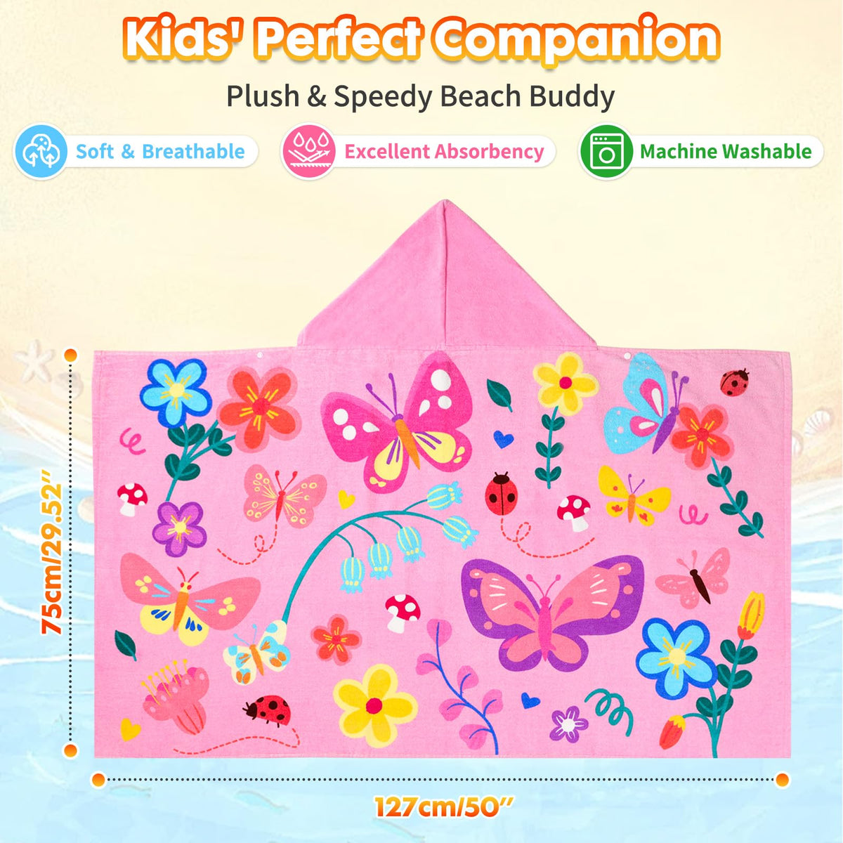 PinkSheep hooded towel with snap buttons keeps kids snug without slipping.