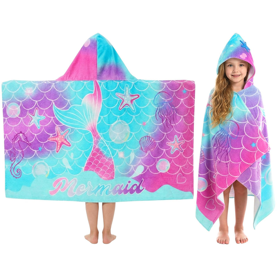 PinkSheep Mermaid Hooded Towel for kids, cozy wrap after bath with quick drying feel