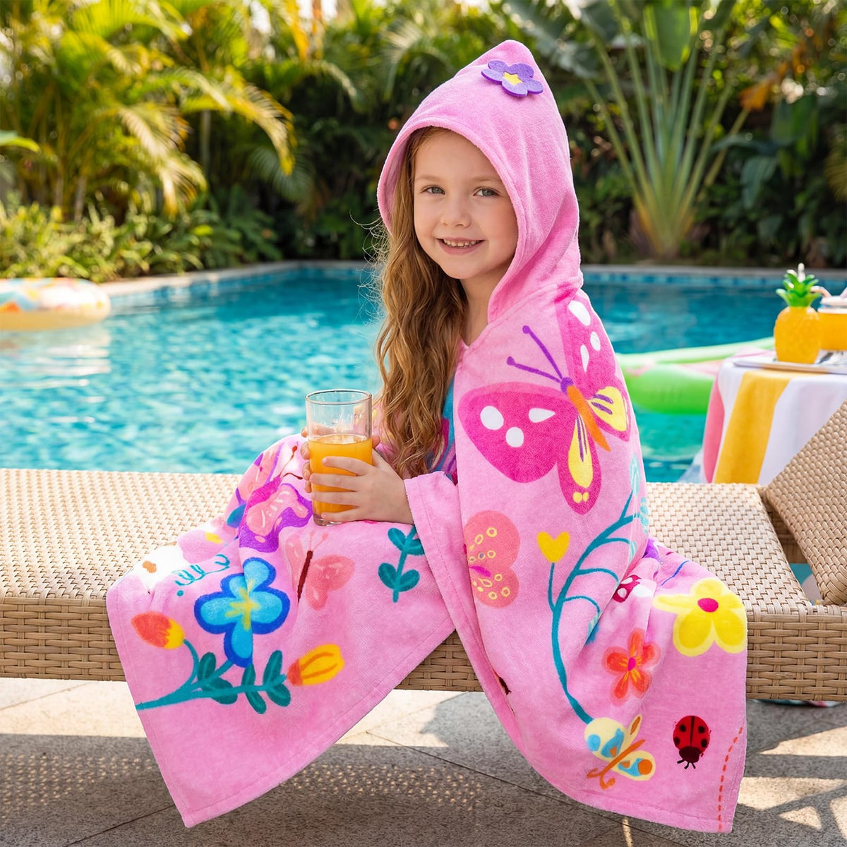 PinkSheep strawberry hooded towel adds bright post-bath coverage for girls.