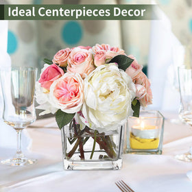 PINIWON square glass vase for flowers or candle display.