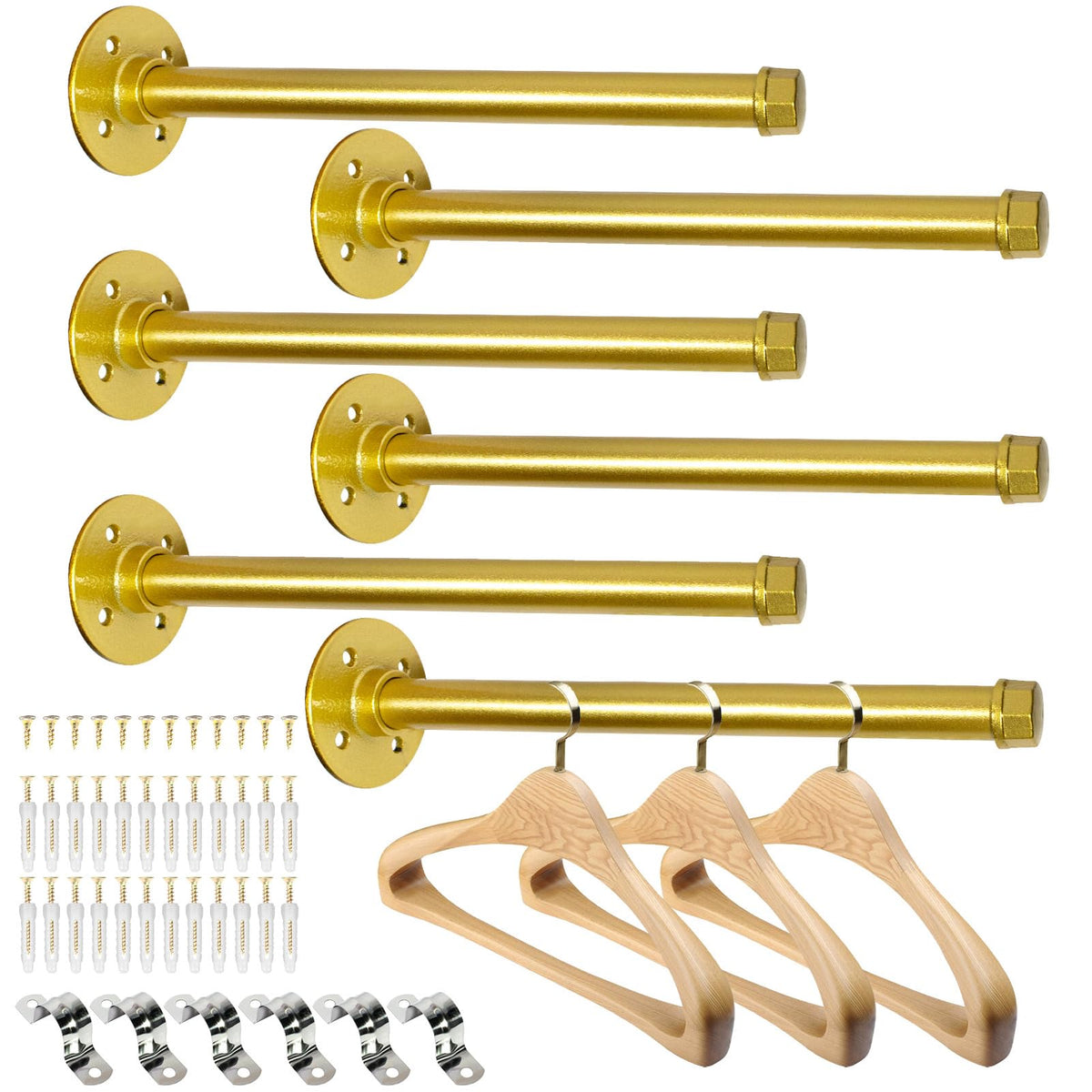 Pintuson golden 12-inch pipe clothes bar wall mount for sturdy closet organization.