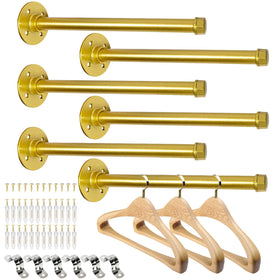 Pintuson golden 12-inch pipe clothes bar wall mount for sturdy closet organization.