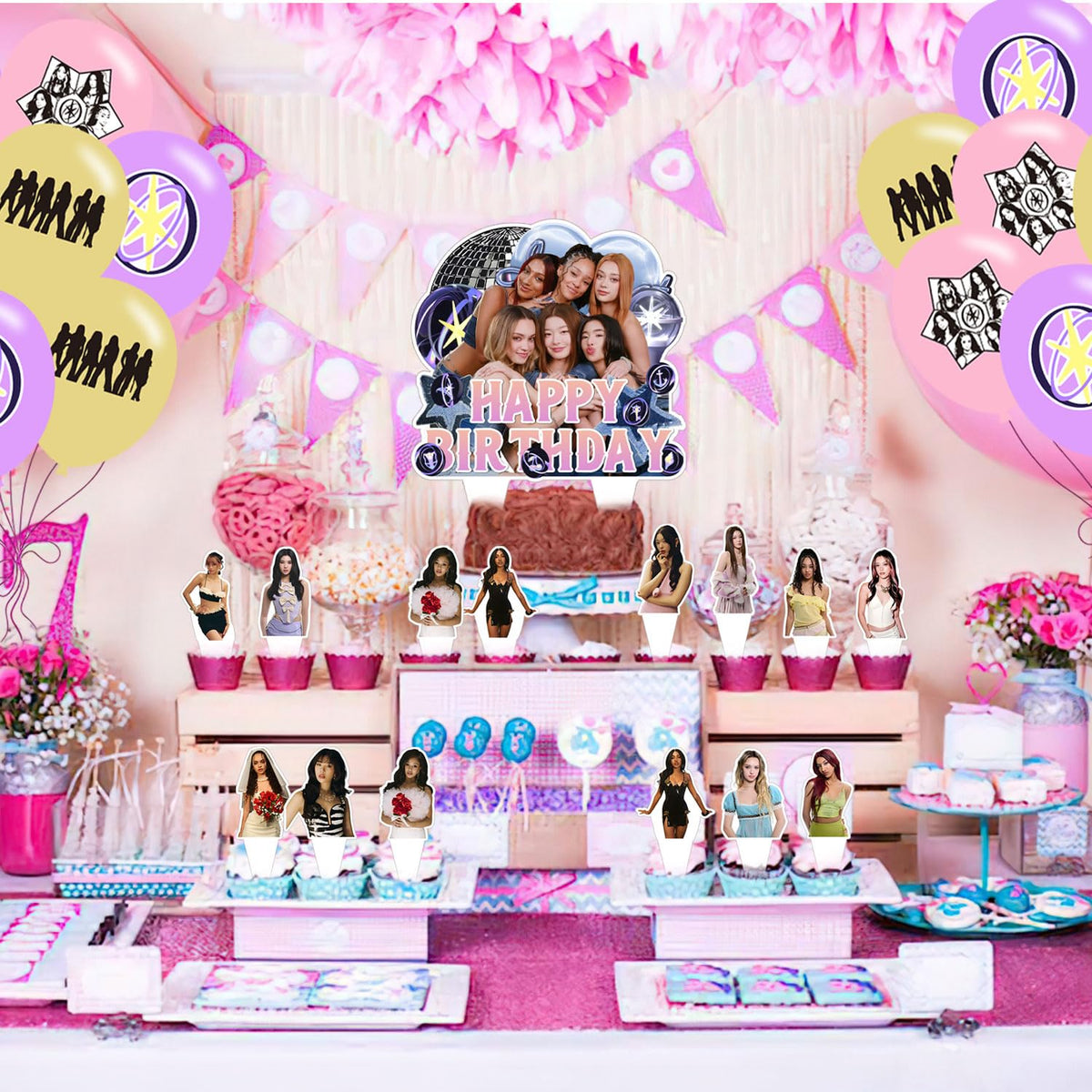 PINUO KATSEYE themed decorations elevate a cohesive party setup.
