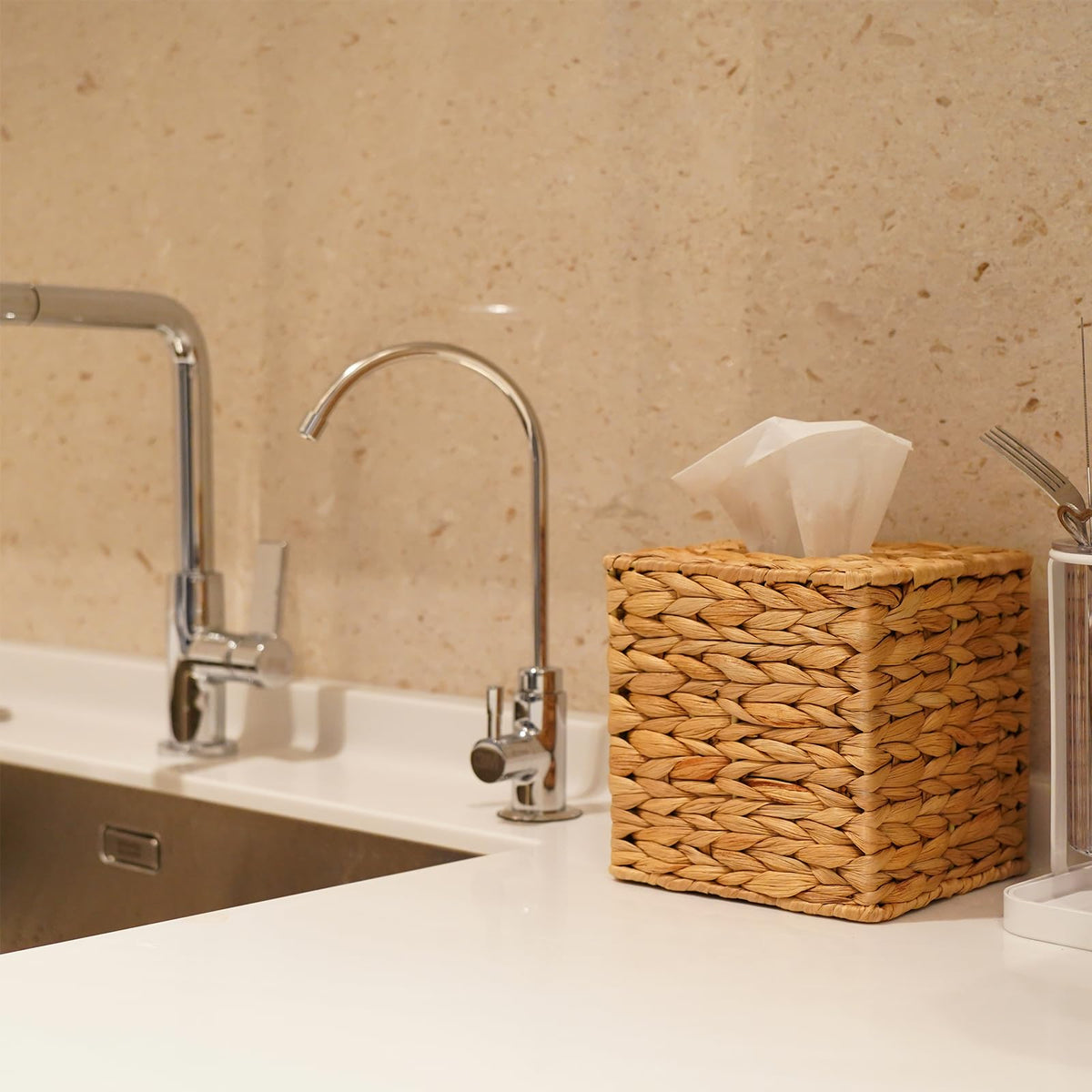 PINXIURY handwoven square tissue box cover enhances living spaces with artisanal charm.