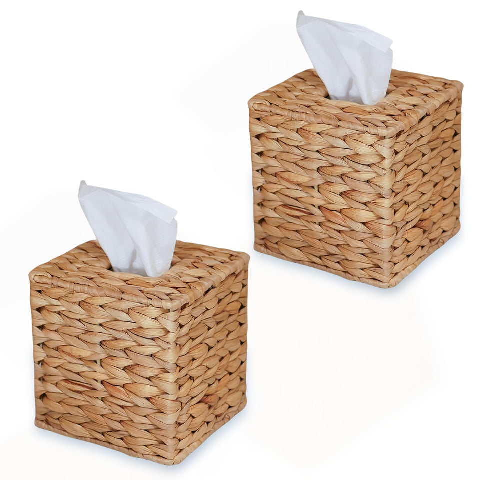 PINXIURY water hyacinth tissue box cover showcases natural weave for rustic home decor.