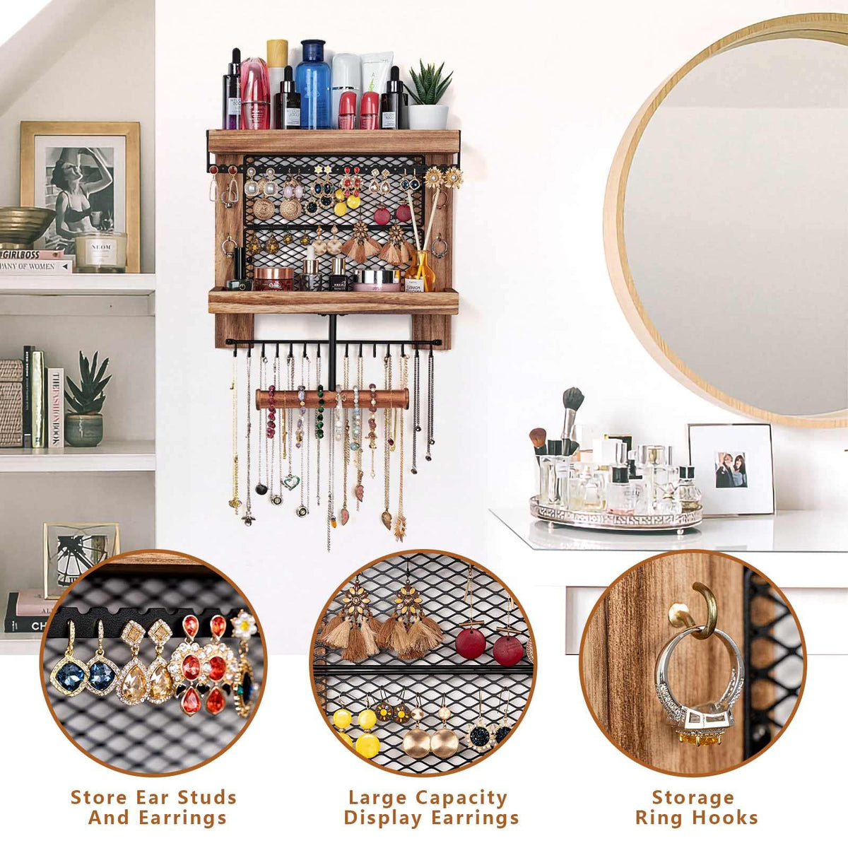 Pinzoveco top earring holder with 26 holes, easy access to studs and hoops