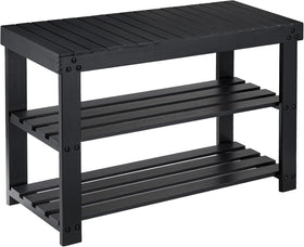 Pipishell bamboo shoe rack bench front view with spacious 3-tier storage.
