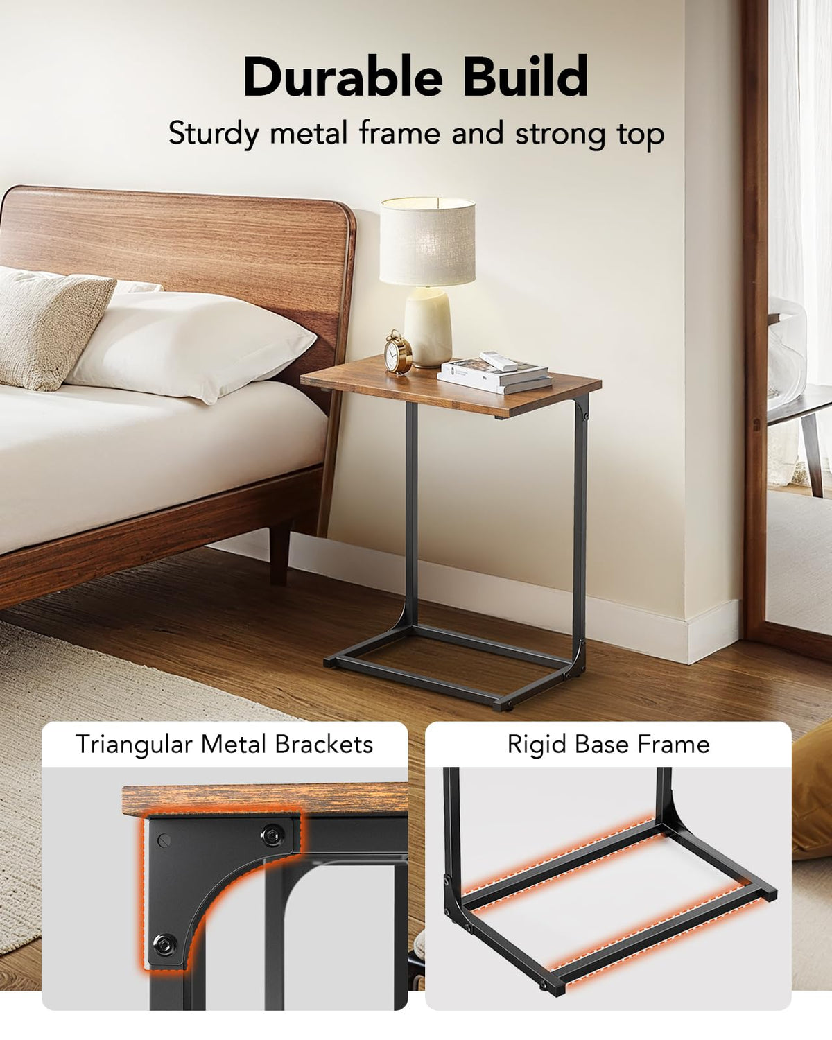 Pipishell C Shaped Side Table used as TV tray or bedside table
