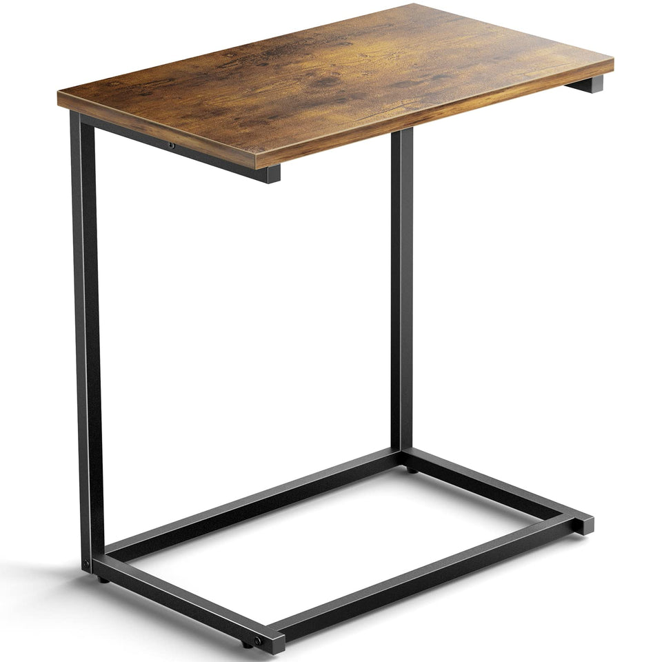 Pipishell c-shaped end table 27-inch high beside the sofa for easy reach.