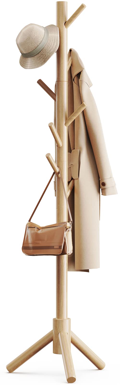 Pipishell coat rack with wooden base keeps entryway coats neatly organized.
