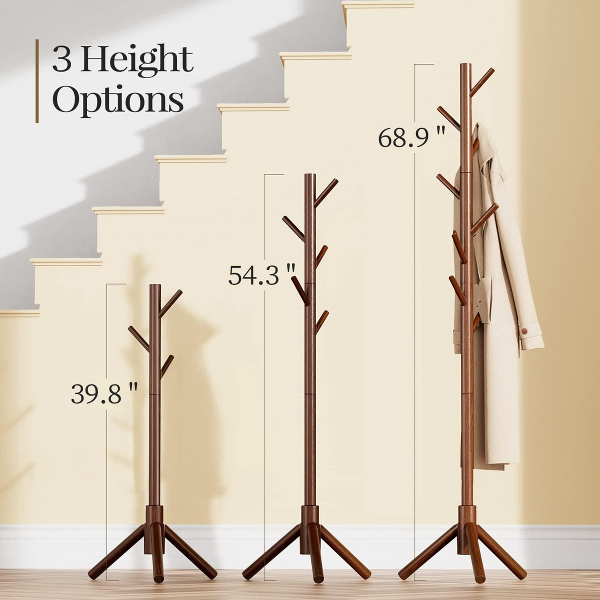 Pipishell solid wood base provides stable freestanding support