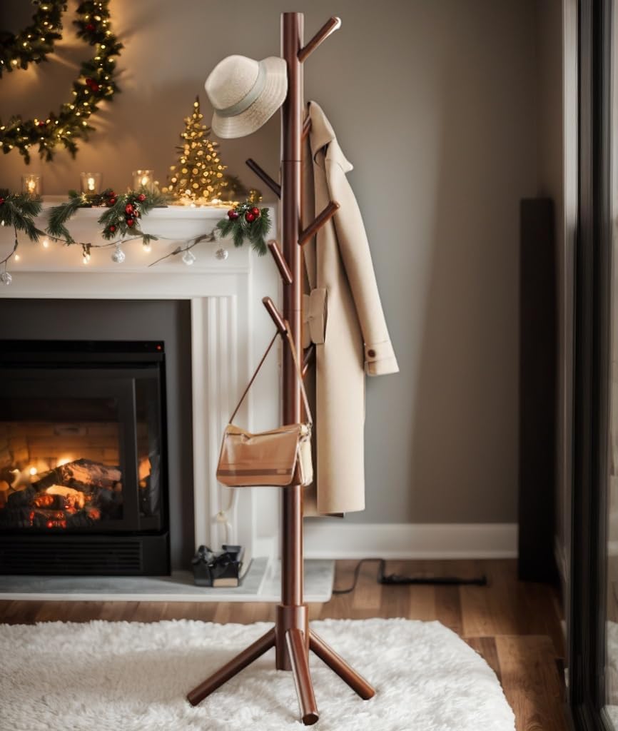 Pipishell sturdy wood coat tree helps maintain tidy spaces