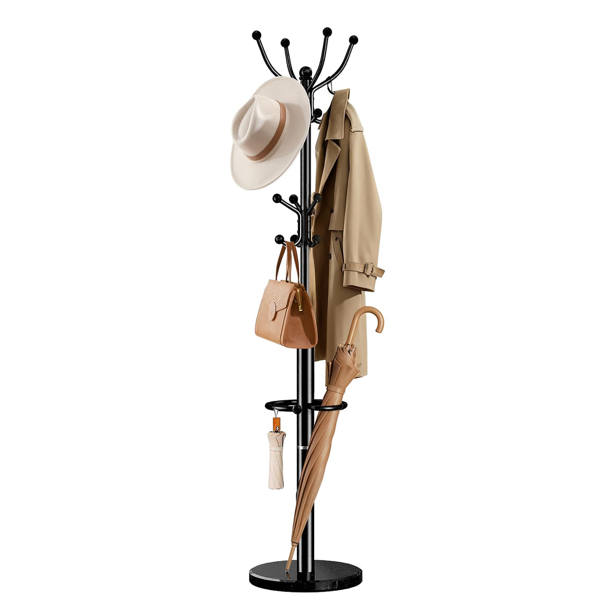 Pipishell coat rack with marble base offering stable support.