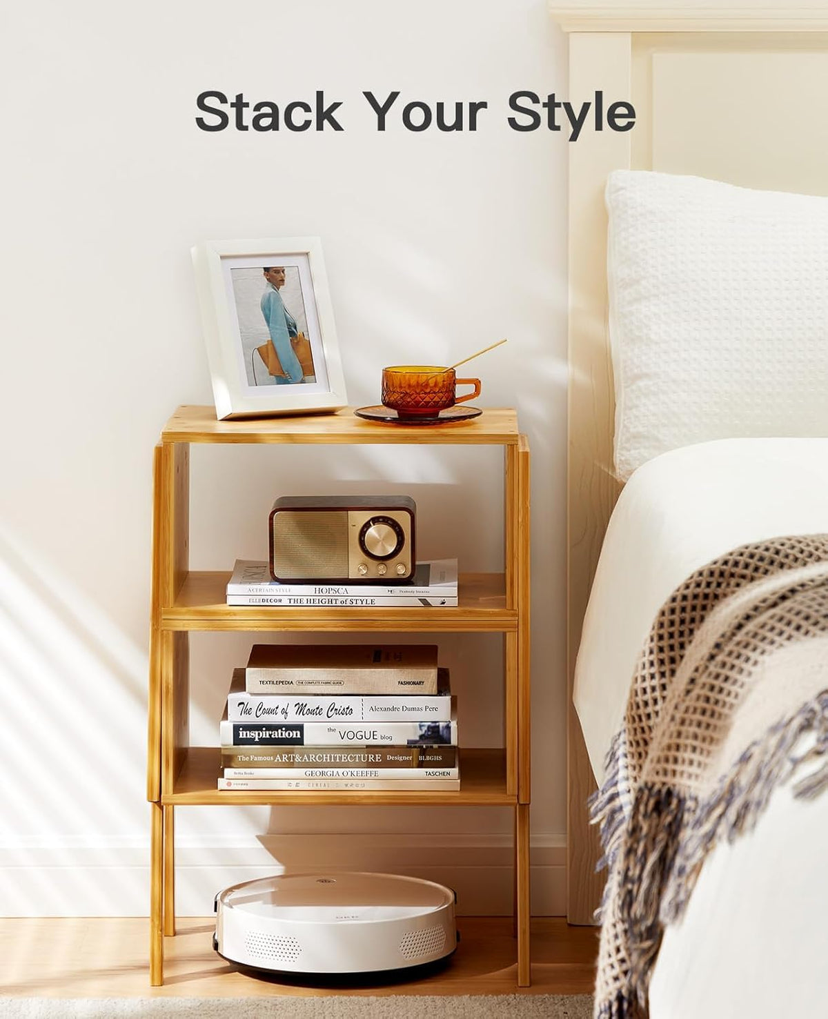 Pipishell natural bamboo finish complements modern, vintage, and traditional decor.