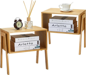 Pipishell bamboo nightstands stackable in natural finish for compact spaces.