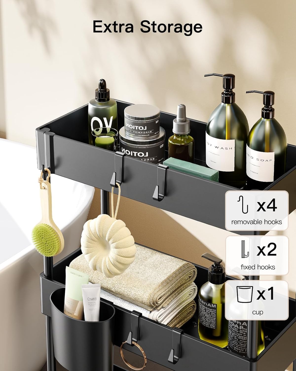 Pipishell ventilated 3-tier cart aids moisture-prone area organization.