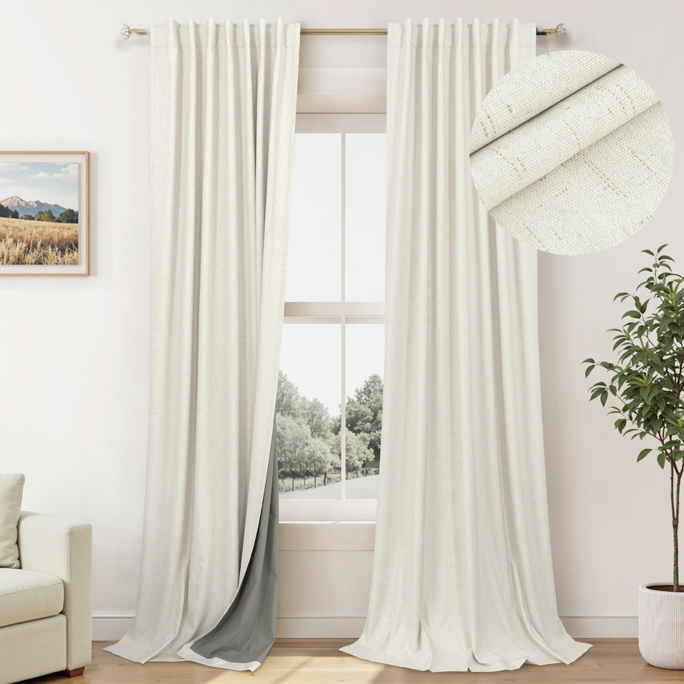 Pitalk blackout curtains in two panels for 84-inch width, enhancing bedroom darkness.