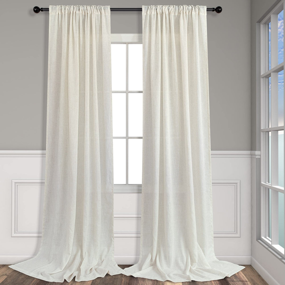 Two-panel set measures 52 by 108 inches per panel for large windows.