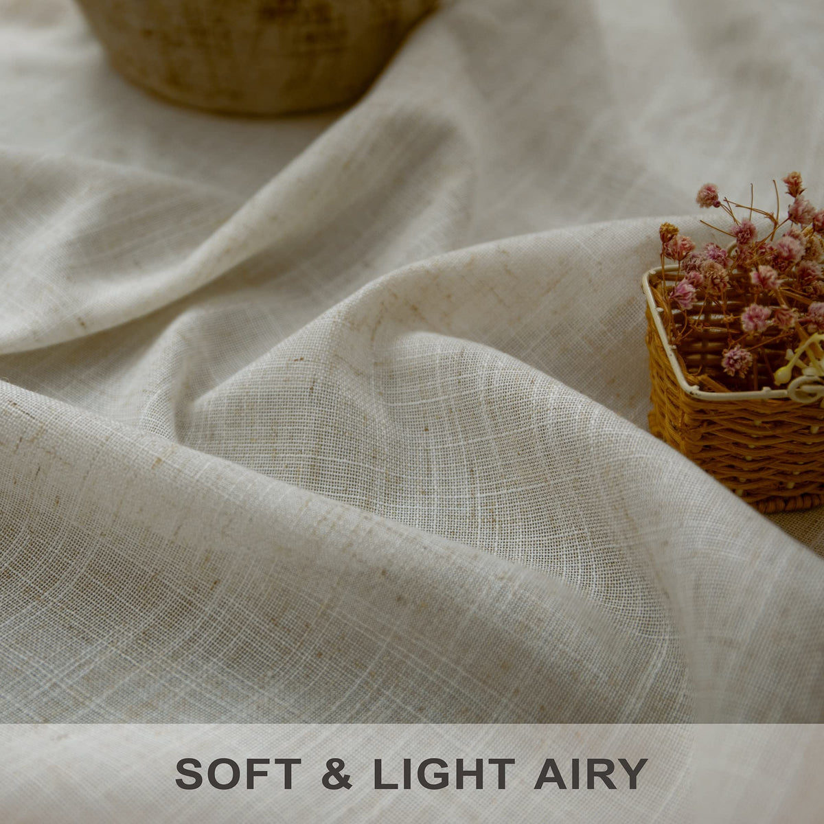 Pitalk flax linen curtains back loops create pleated drape