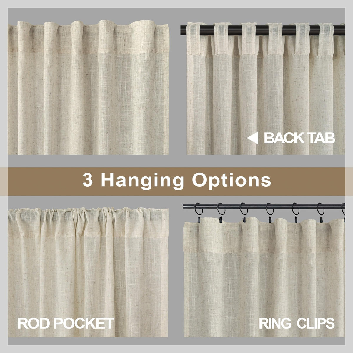 Pitalk flax linen curtains clip rings for easy sliding