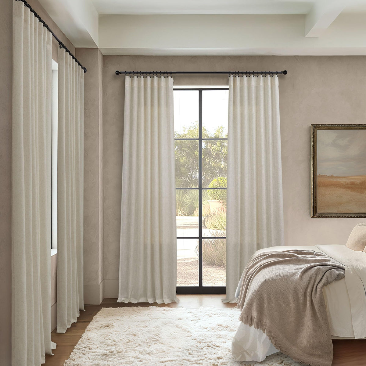 Pitalk flax linen curtains neutral tan-beige color and texture
