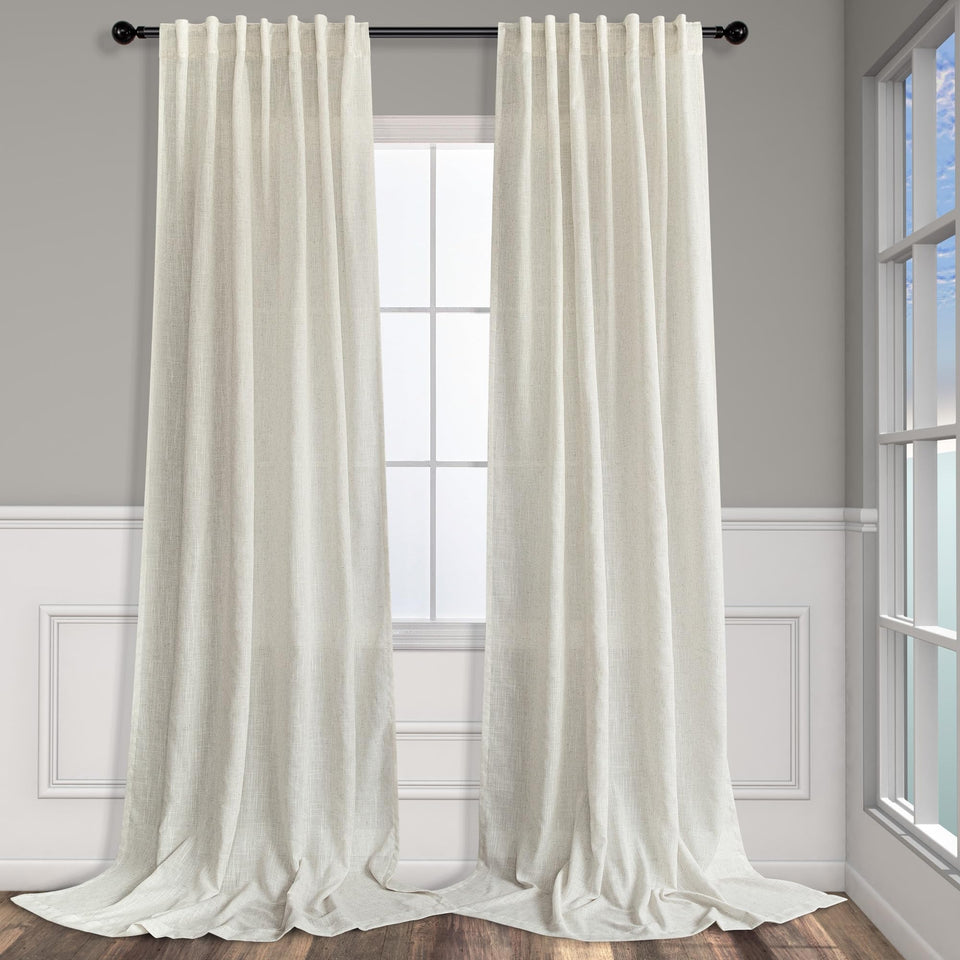Pitalk natural linen curtains with back-loop hang for an elegant living room look.