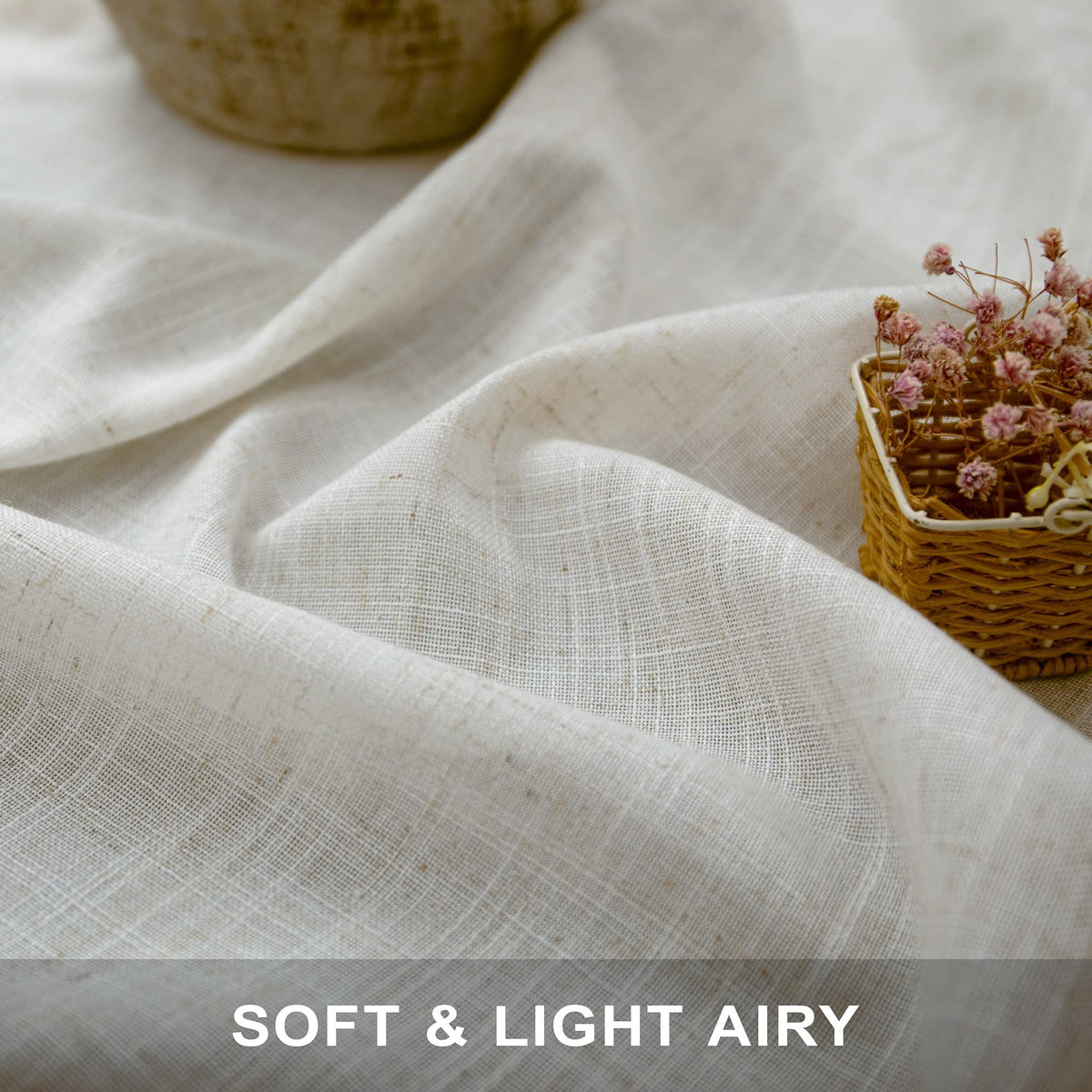 Pitalk semi-sheer ivory curtains 2-panel set diffusing daylight softly