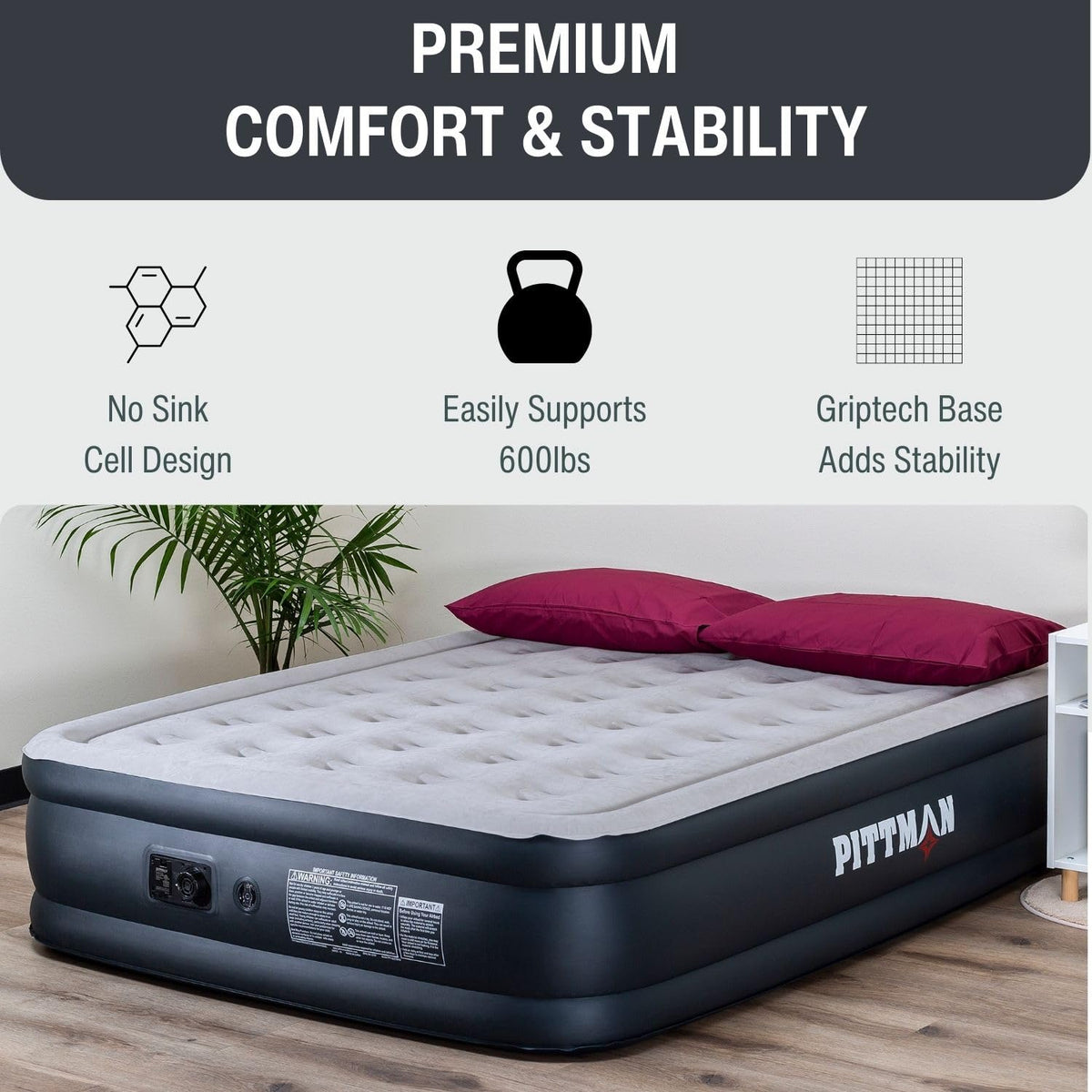 Pittman Outdoors queen air mattress motion isolation reduces transfer for couples