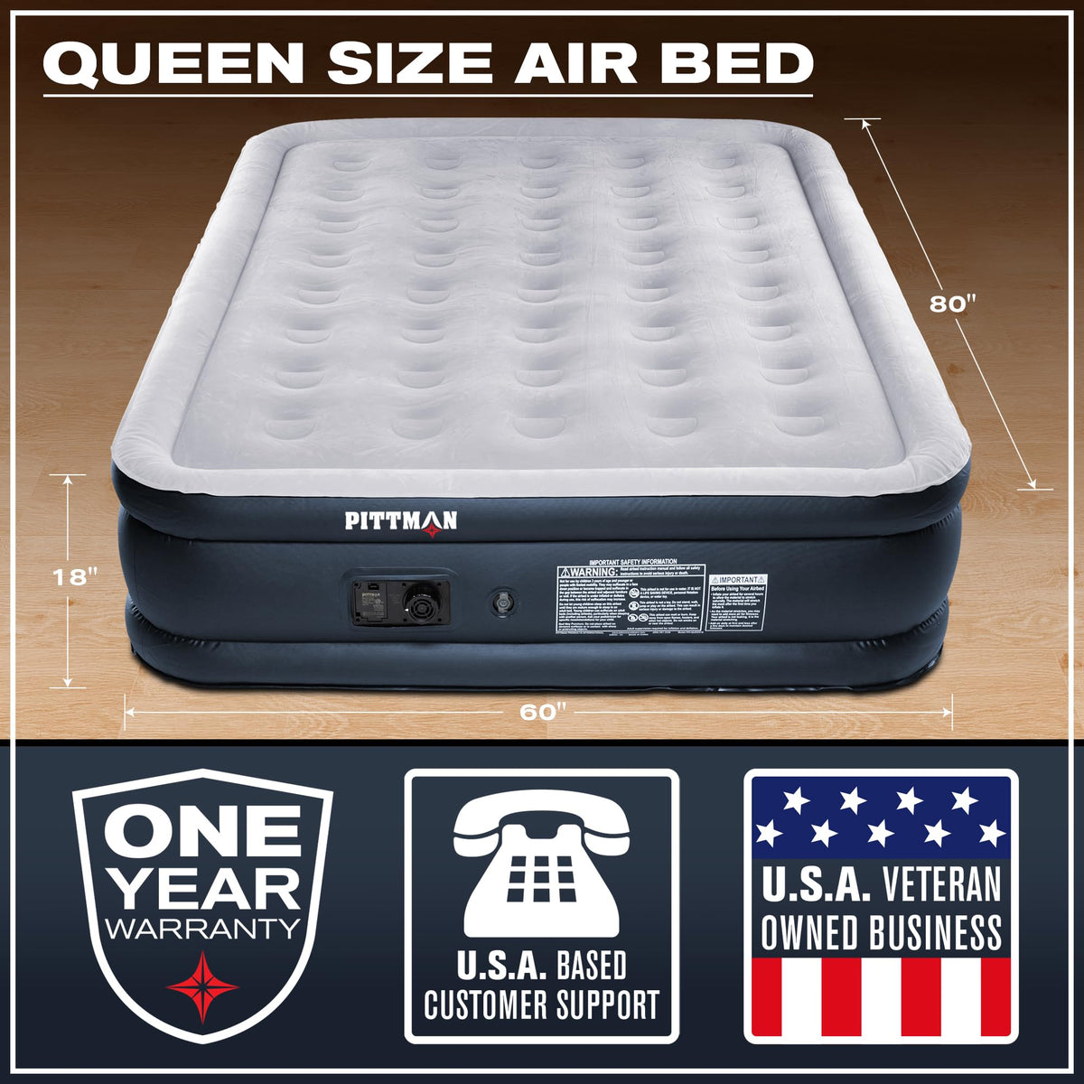 Pittman Outdoors queen air mattress setup view showing fast inflation